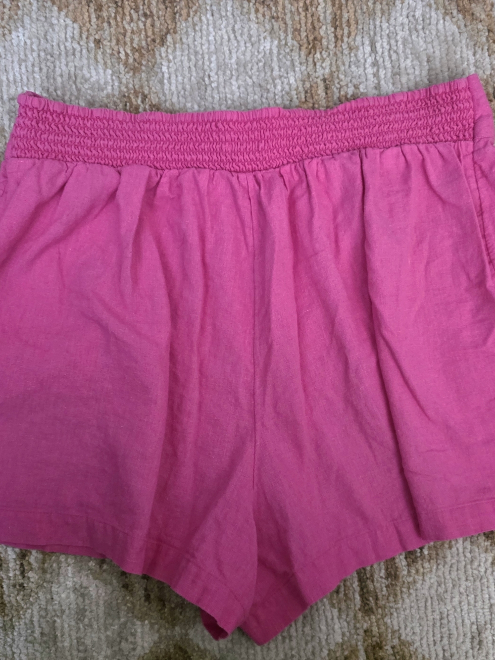 crown & ivy Hot Pink Linen Blend Smocked-Waist Linen-Blend Shorts Size Large